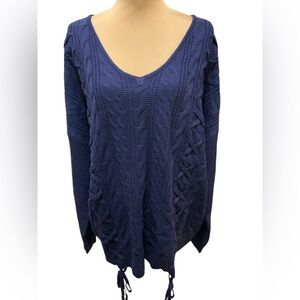 Plus Size Women's V-Neck Cable Knit Pullover Sweater Ties Size 5XL = US 22 NWOT